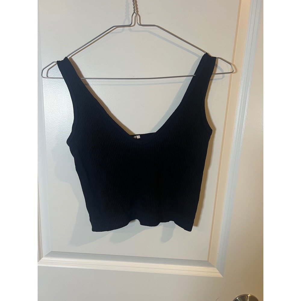 Unbranded Womens Tank Top Ribbed Knit V-Neck Black M/L